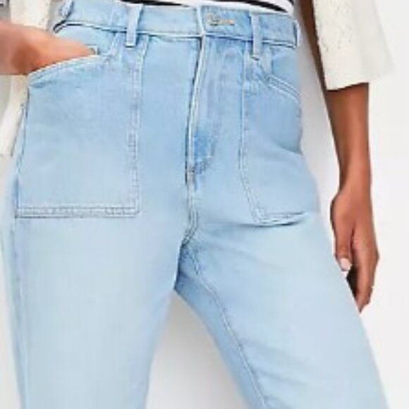 Loft Tall Tab Waist High Rise Straight Jeans in Bright Mid Indigo Wash - Picture 1 of 5